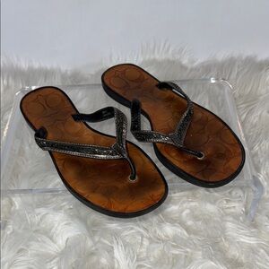 Coach Laurel Pewter Beaded Leather Sandals